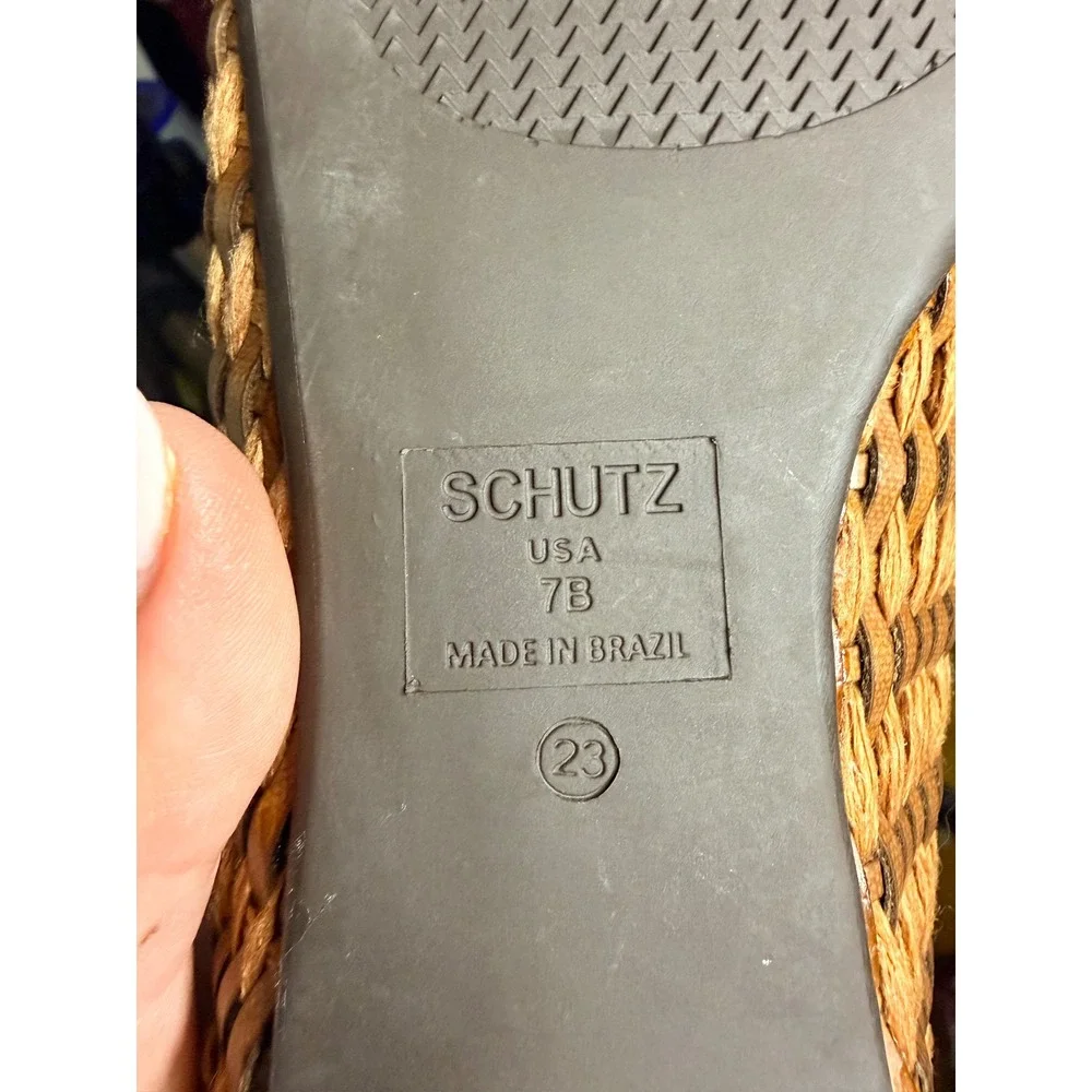 Schutz Woven Raffia Ballet Flats Tan Brown Bow Round Toe Size 7B Made in Brazil